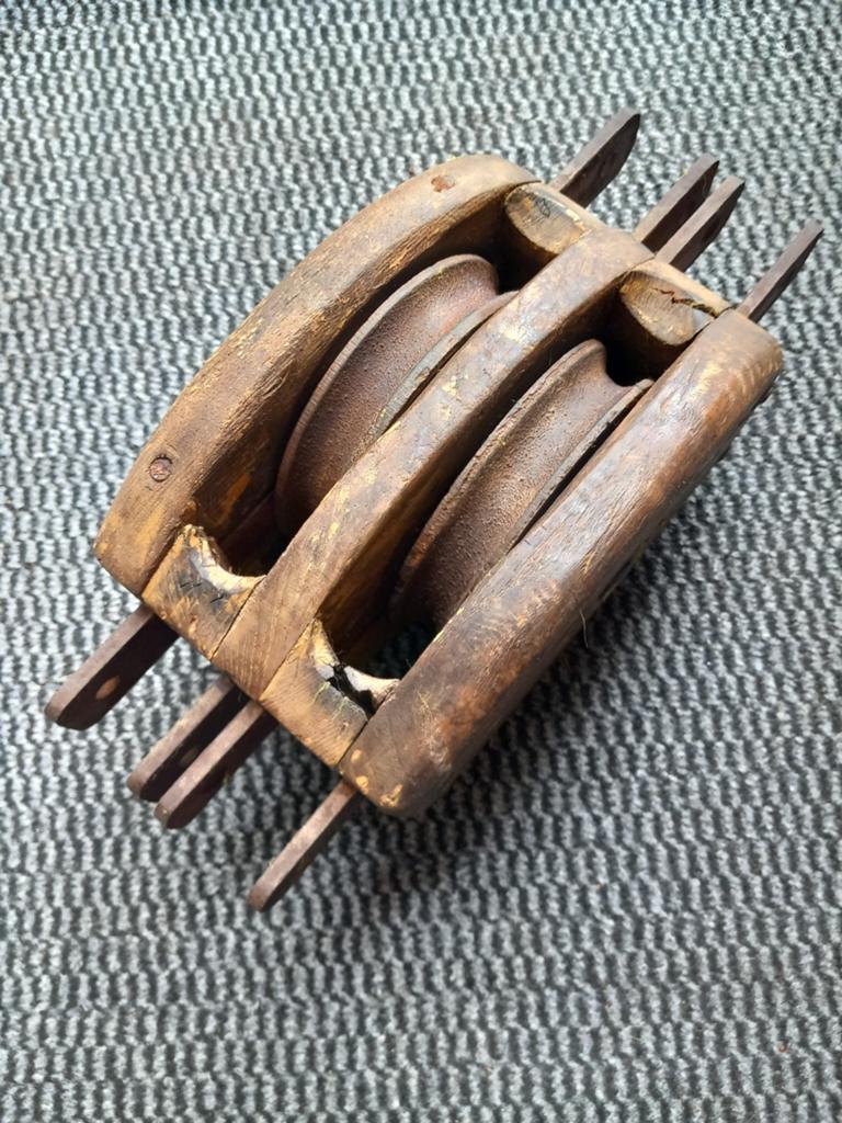 Grote houten katrol industrielook, Ophalen of Verzenden
