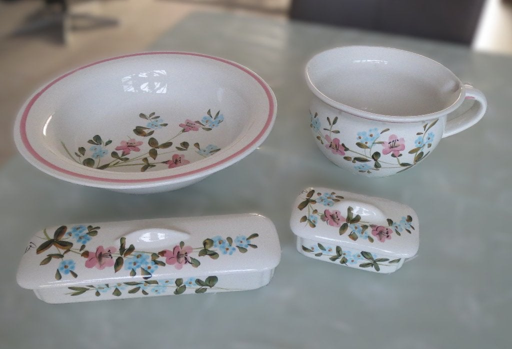 Vintage 4-delige wasset met bloemmotief, Antiek en Kunst, Ophalen