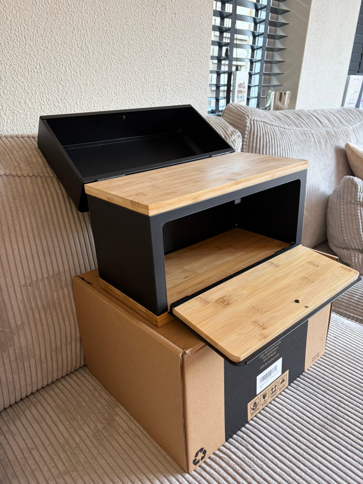KOS Design broodkast / broodtrommel van bamboe & zwart, Hout, Nieuw, Ophalen of Verzenden, Zwart