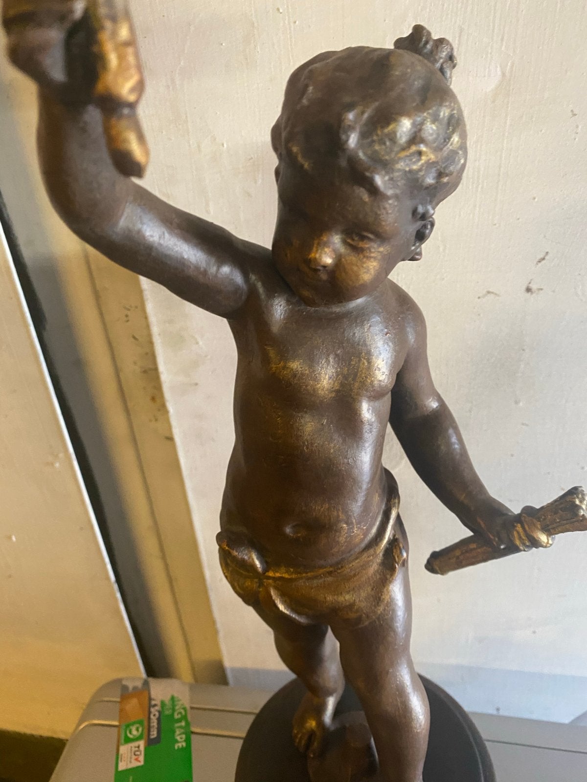 Antieke olielamp met cherubijn - Puntgaaf, Ophalen