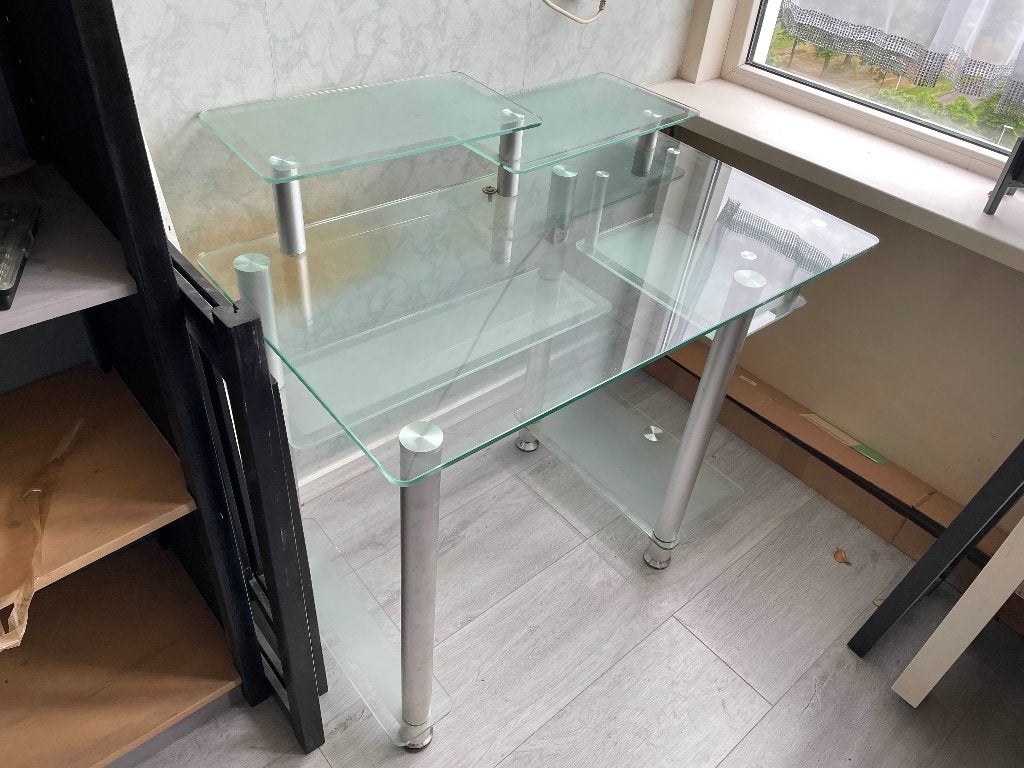 Bureau (Glas), Huis en Inrichting, Bureaus, Ophalen, Industrieel, Computerbureau, Zilver