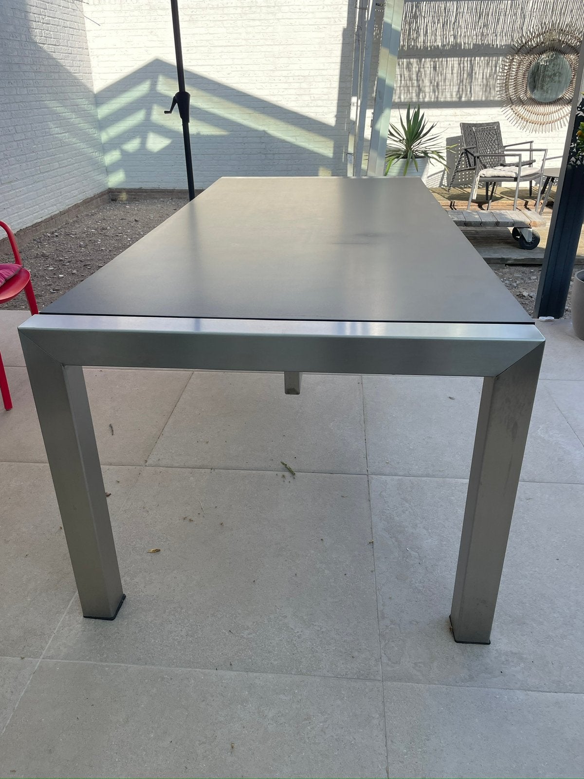 Rvs tuintafel 2m-1m, Ophalen, Gebruikt, Rechthoekig, Rvs