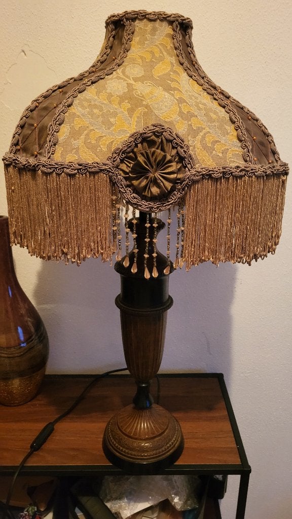 vintage lamp 68cm met handgemaakte kap, Overige merken, Vintage, Met schakelaar, Ophalen of Verzenden