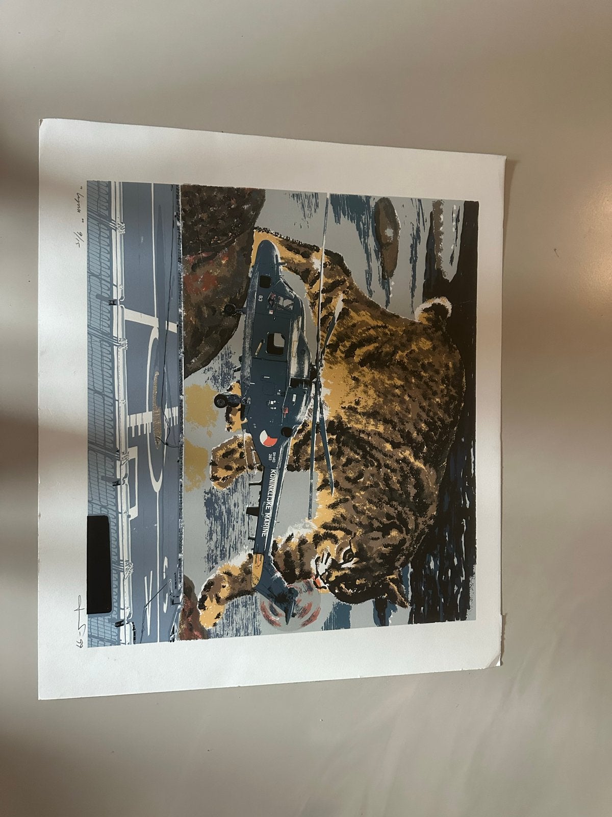Uniek Kunst Schilderij: Helikopter en Kat, Antiek en Kunst, Kunst | Schilderijen | Klassiek, Ophalen of Verzenden