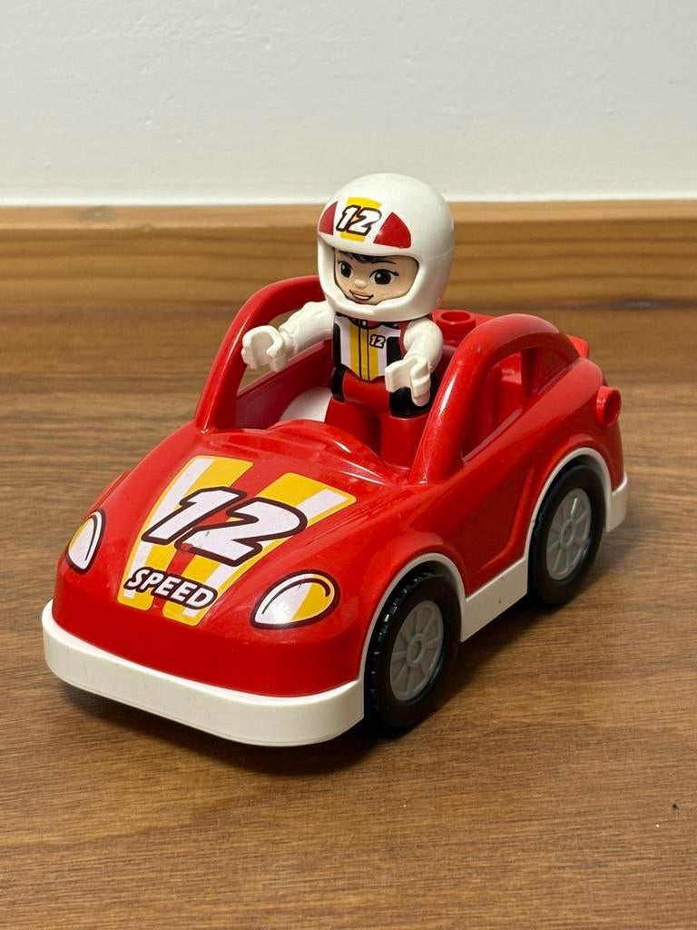Duplo rode witte  race auto met coureur, Ophalen of Verzenden, Zo goed als nieuw, Duplo