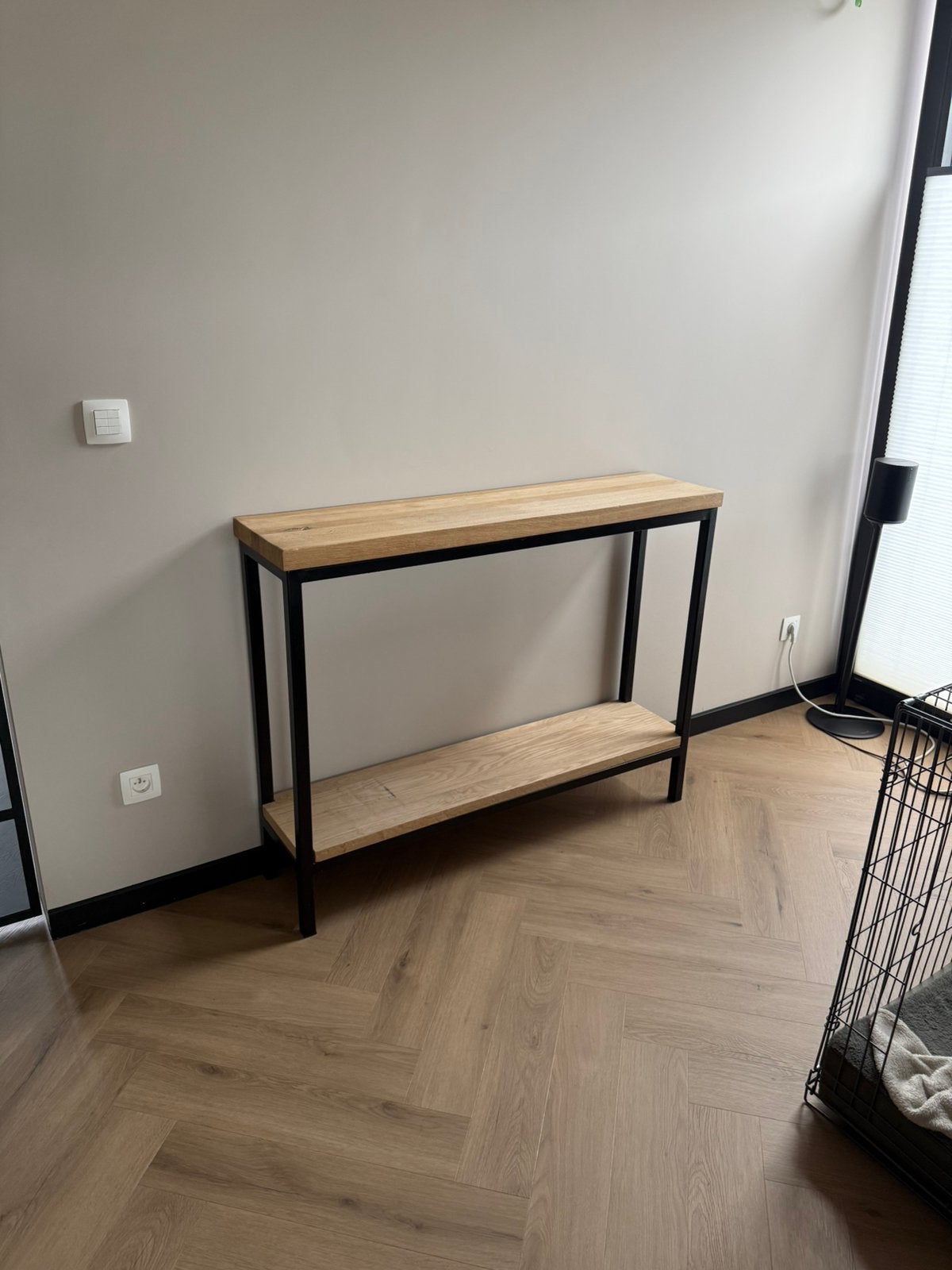 Sidetable Eikenhout met staal frame, Huis en Inrichting, Ophalen, 100 tot 150 cm, Eikenhout, Zo goed als nieuw