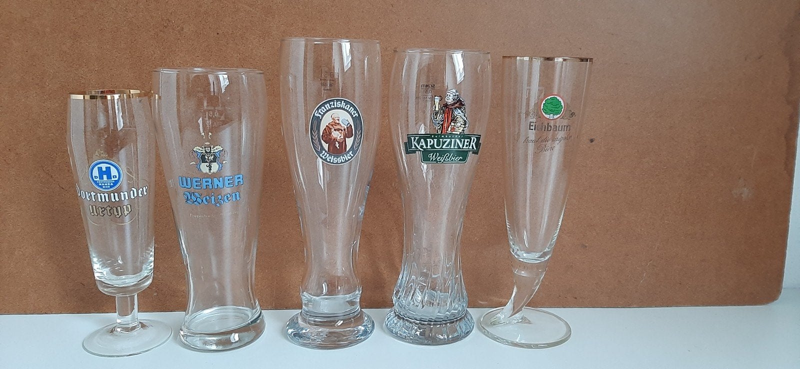 Set van 5 vintage bierglazen - diverse merken, Ophalen of Verzenden, Gebruikt