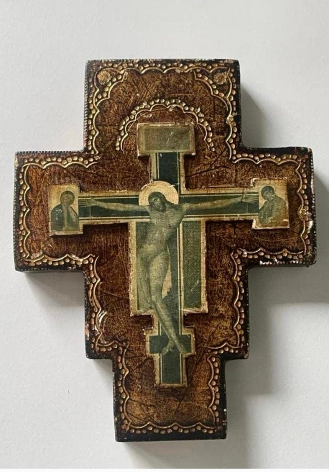 Antiek Russisch Kruisbeeld - Houten Icoon met Christus, Antiek en Kunst, Antiek | Religie, Ophalen of Verzenden