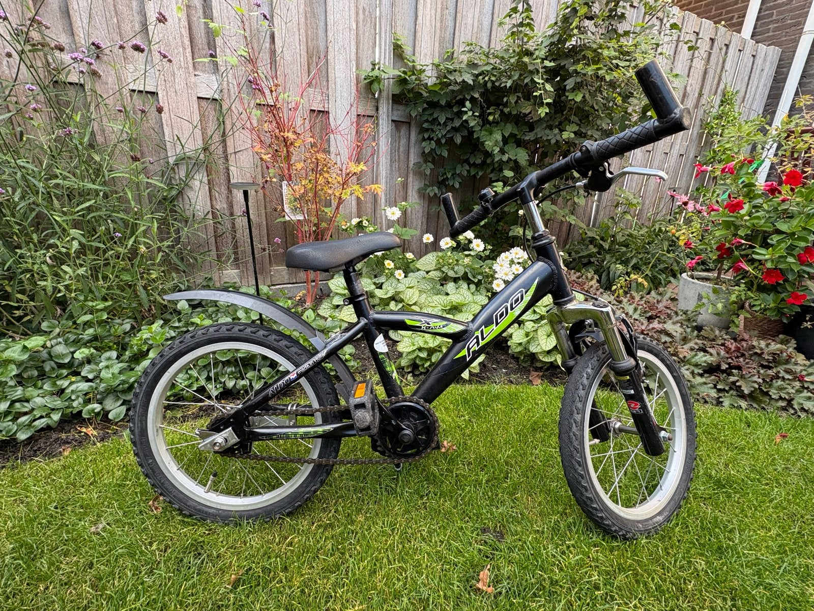 Aldo kinderfiets 16 inch - Zwart/Groen, Ophalen, Gebruikt, Terugtraprem, 16 tot 20 inch