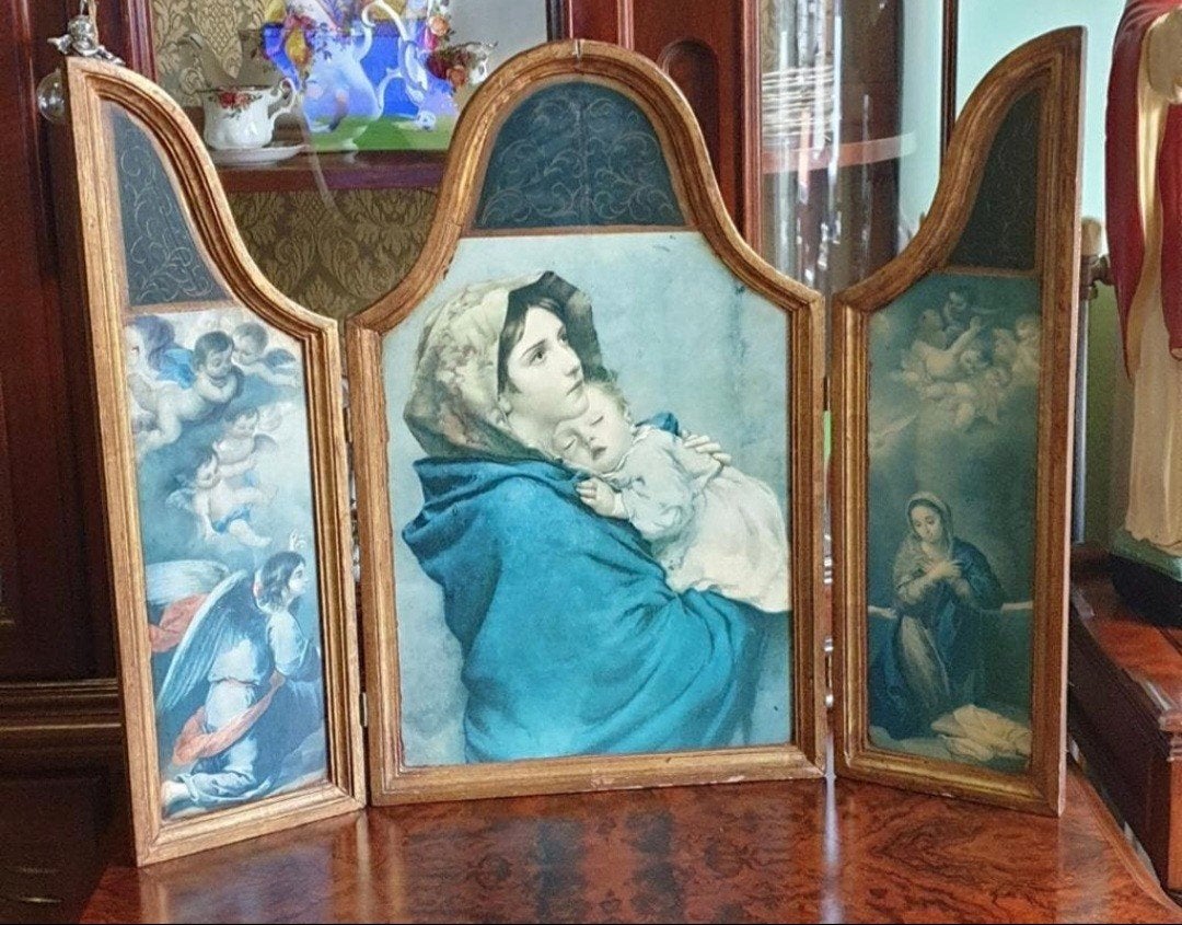 Prachtig drieluik,Madonna afkomstig uit Spanje,, Ophalen of Verzenden, Rechthoekig
