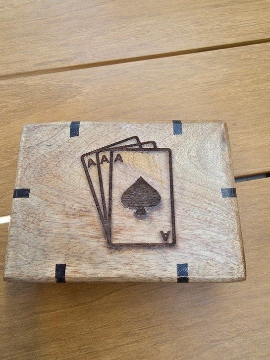 Houten speelkaartenhouder met speelkaarten, Vijf spelers of meer, Ophalen of Verzenden, Zo goed als nieuw, Onbekend