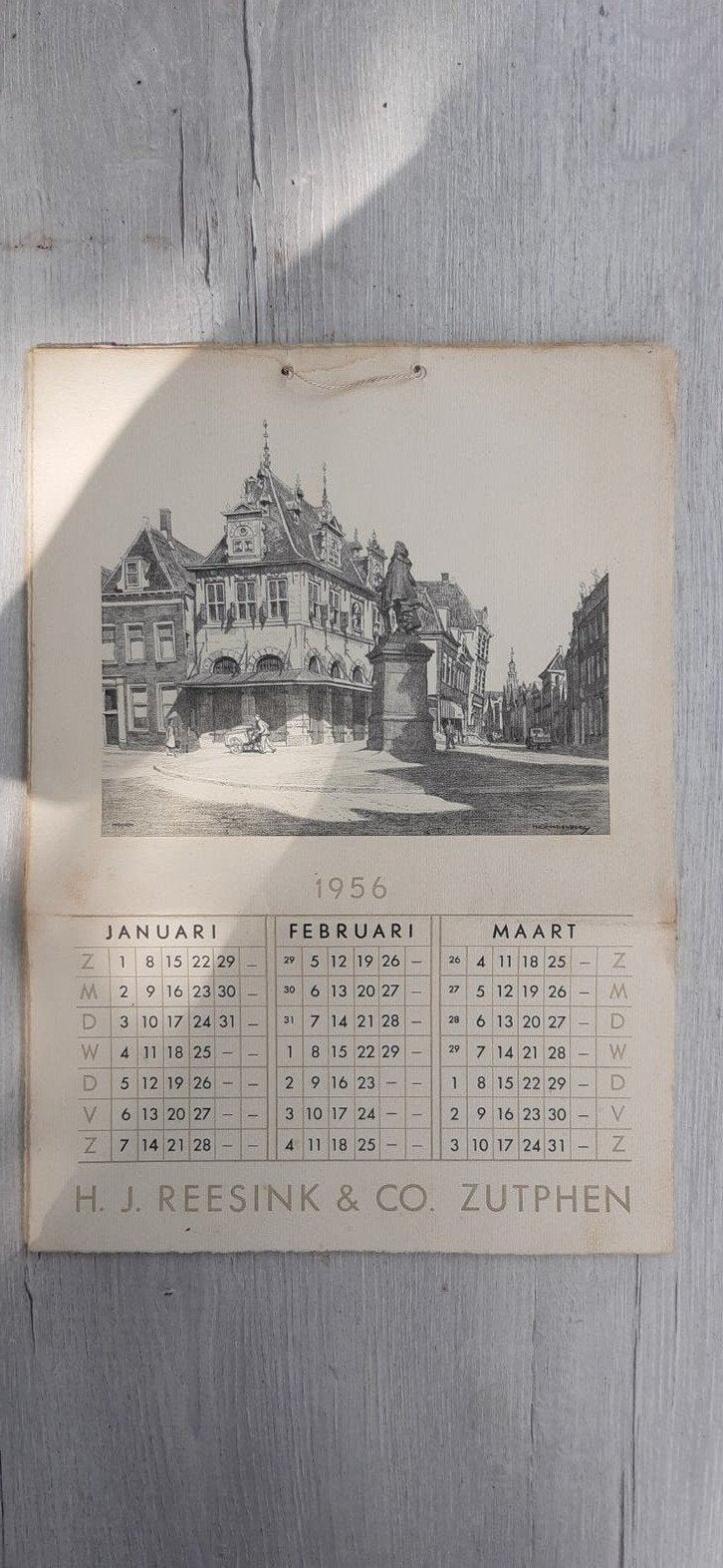 Kalender 1956 H.J.Reesink & Co Zutphen, Antiek en Kunst, Kunst | Etsen en Gravures, Ophalen of Verzenden, Stadsgezicht