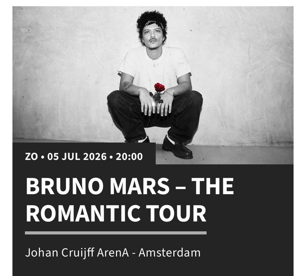 Bruno mars ticket - The Romantic Tour, Eén persoon, Juli