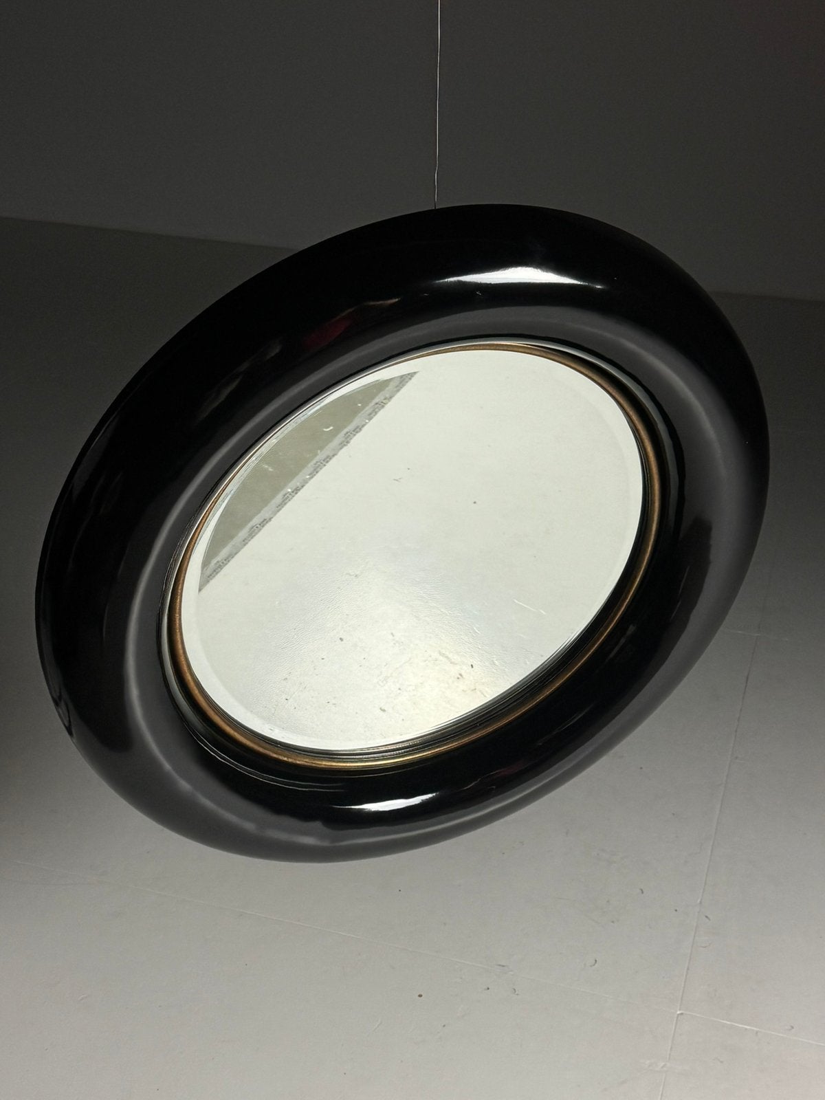 Vintage spiegel rond zwart, Ophalen, Rechthoekig, Minder dan 50 cm
