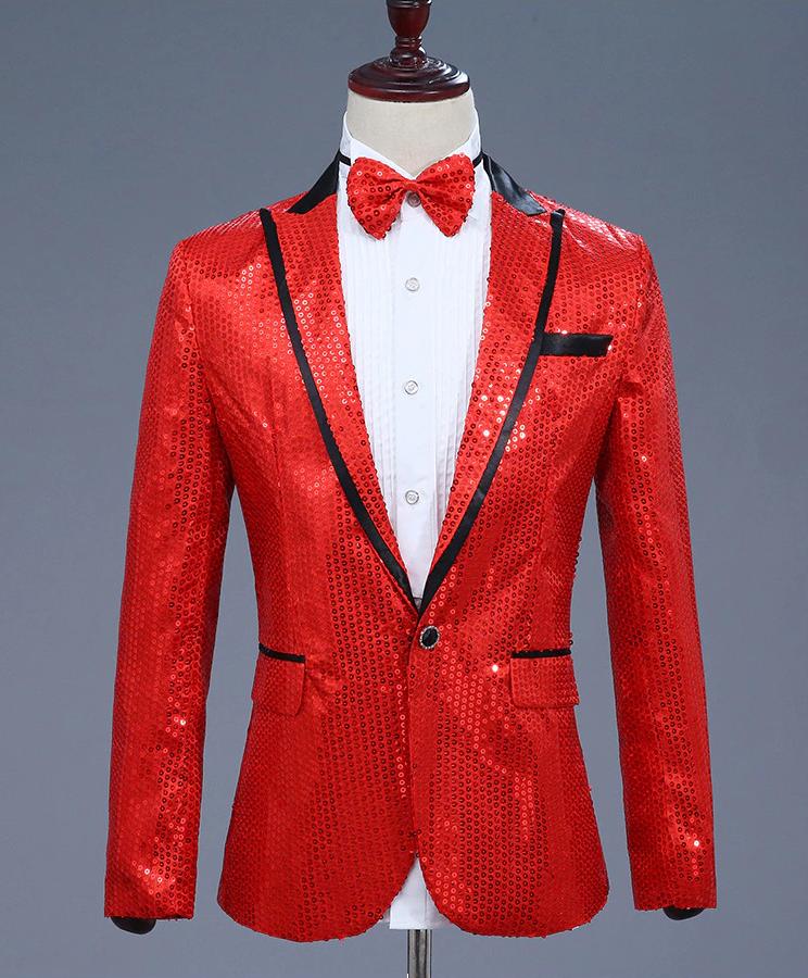 Heren rood paillet glitter colbert mannen rode blazer jasje, Kleding | Heren, Kostuums en Colberts, Verzenden, Nieuw, Overige maten
