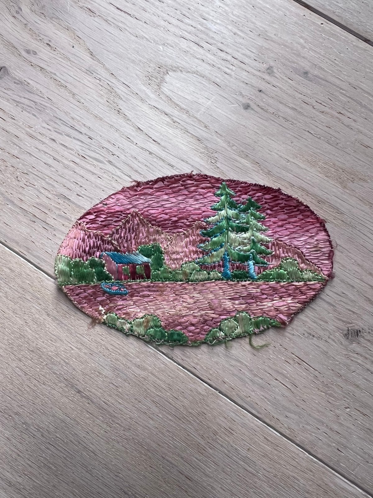 Antiek geborduurd landschapje uit de jaren 30, Ophalen of Verzenden