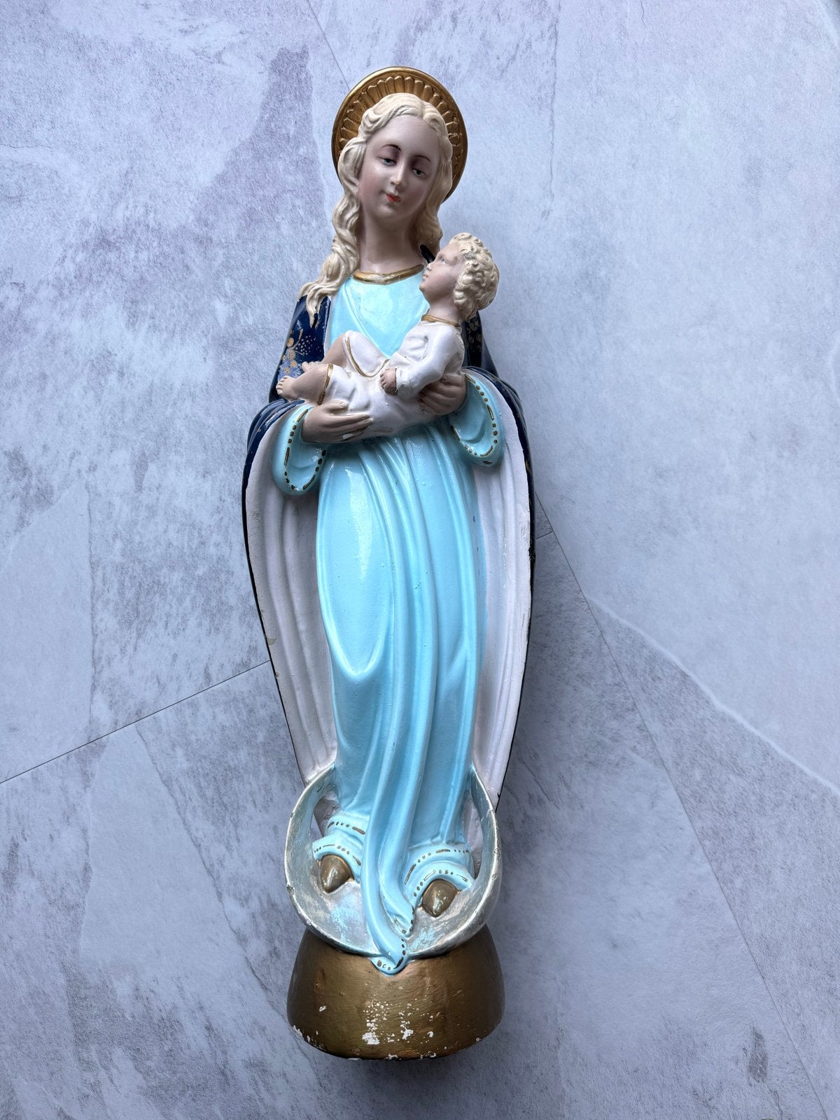 Vintage Mariabeeld met Kind Jezus - Gesigneerd 'Guss', Antiek en Kunst, Ophalen of Verzenden
