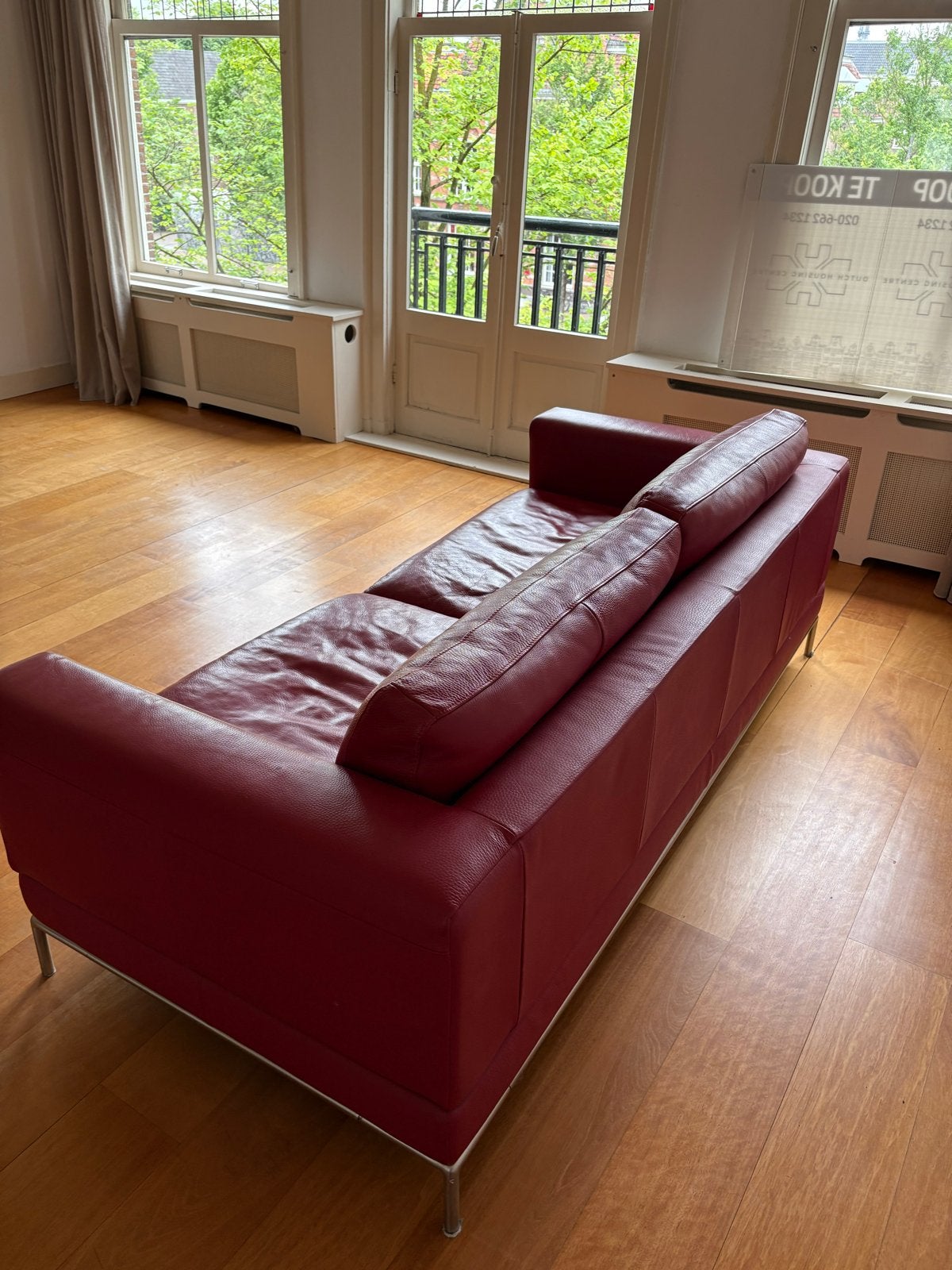 Leren bank - 202 cm breed - Rood, Huis en Inrichting, Ophalen, Gebruikt, Tweepersoons, 200 tot 250 cm