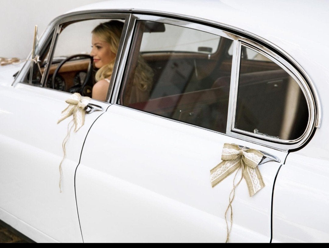 Bruiloft auto decoratie - jute slinger met strikken, Ophalen of Verzenden, Nieuw