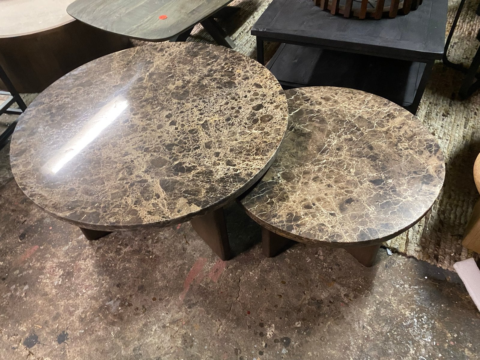 Bijzettafel set Lando bruin marmer 60 & 90 cm