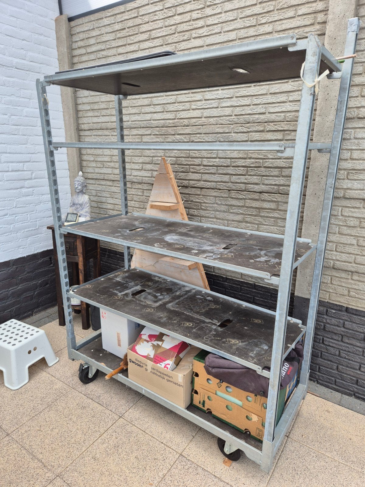 Stevige plantenkar / bloemenkar op wielen, Tuin en Terras, Ophalen, Glas, Gebruikt, Overige materialen