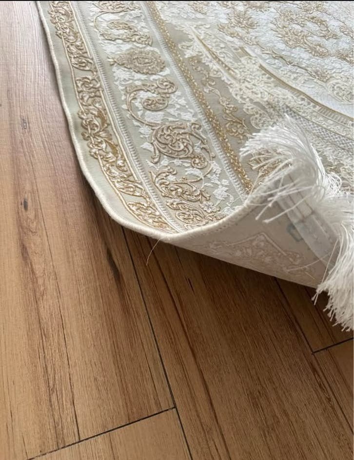 3 Luxe Vloerkleden – 2 Rond & 1 Rechthoekig – Beige/Goud, Ophalen, 200 cm of meer, Zo goed als nieuw, 200 cm of meer
