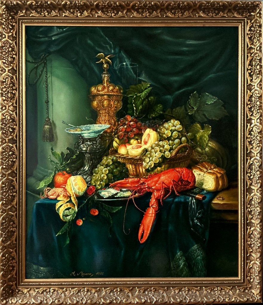 Stilleven met een gouden bokaal naar Pieter de Ring, Antiek en Kunst, Kunst | Schilderijen | Klassiek, Ophalen, Doek, Stilleven