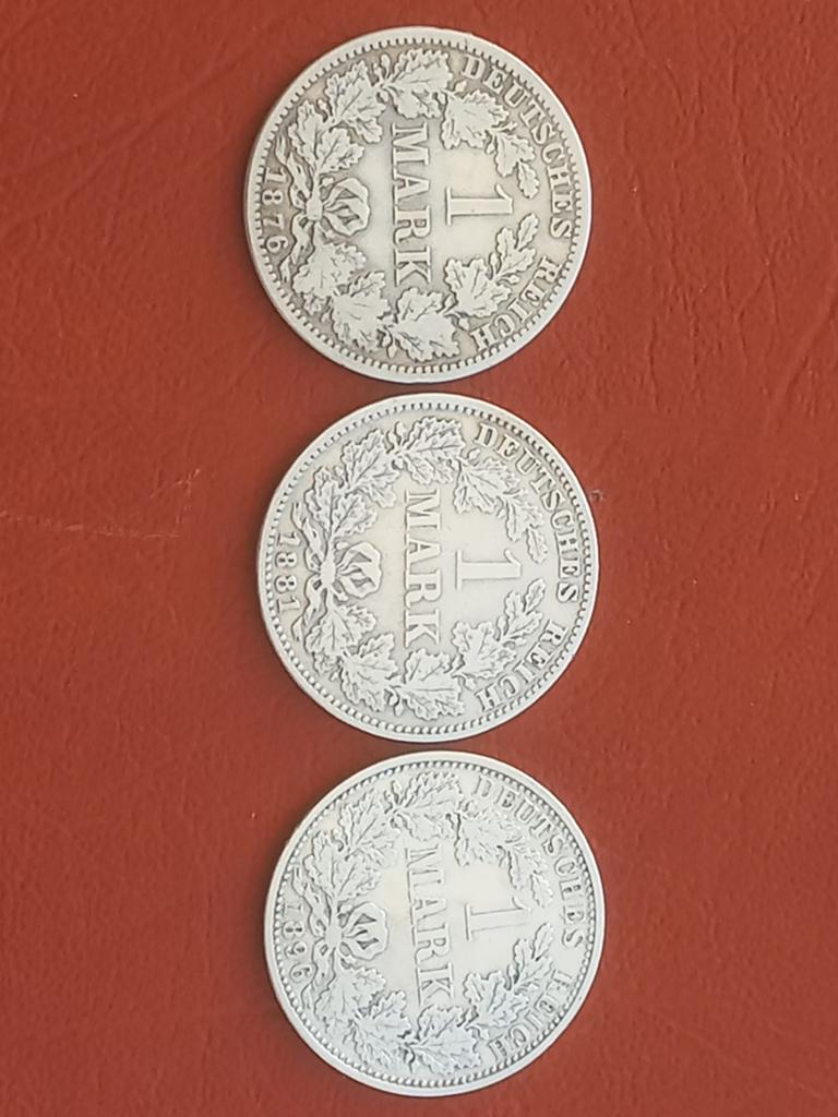 Dld 1 mark 1876A,81E,96A zilver, Ophalen of Verzenden, Duitsland, Zilver