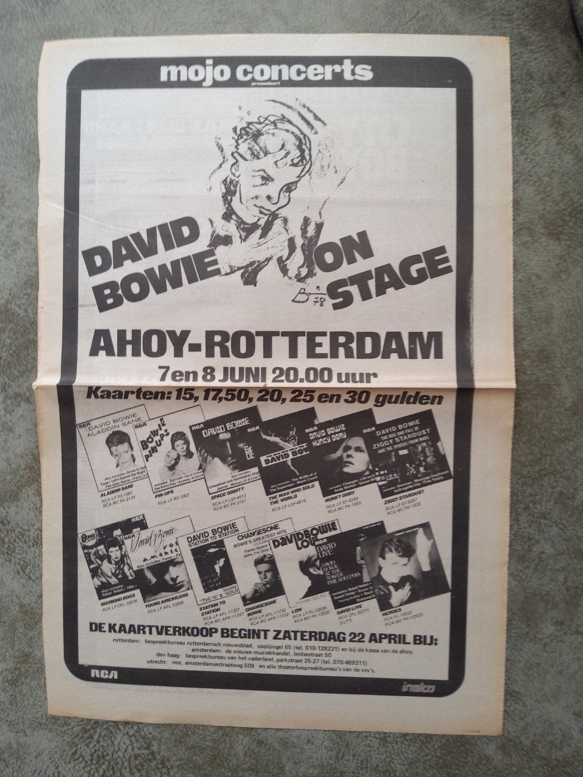 Bowie: Promo Ahoy Rotterdam 7 en 8 juni  A3  FORMAAT, Ophalen of Verzenden, Zo goed als nieuw, Foto of Kaart