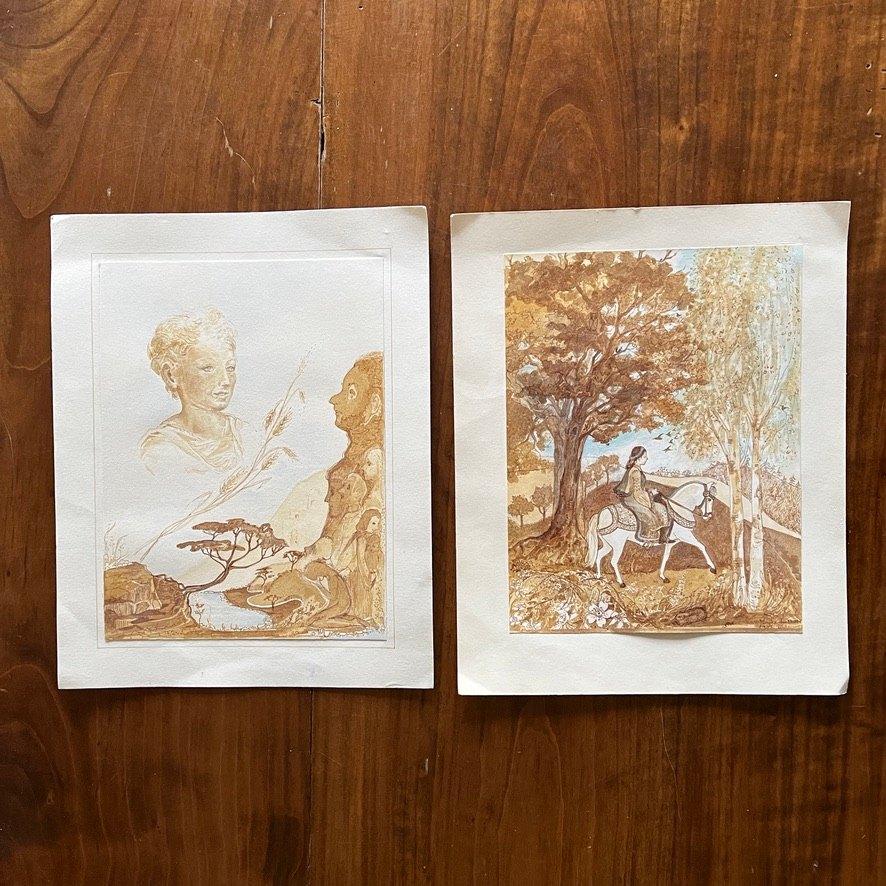 Twee aquarellen, Ophalen of Verzenden