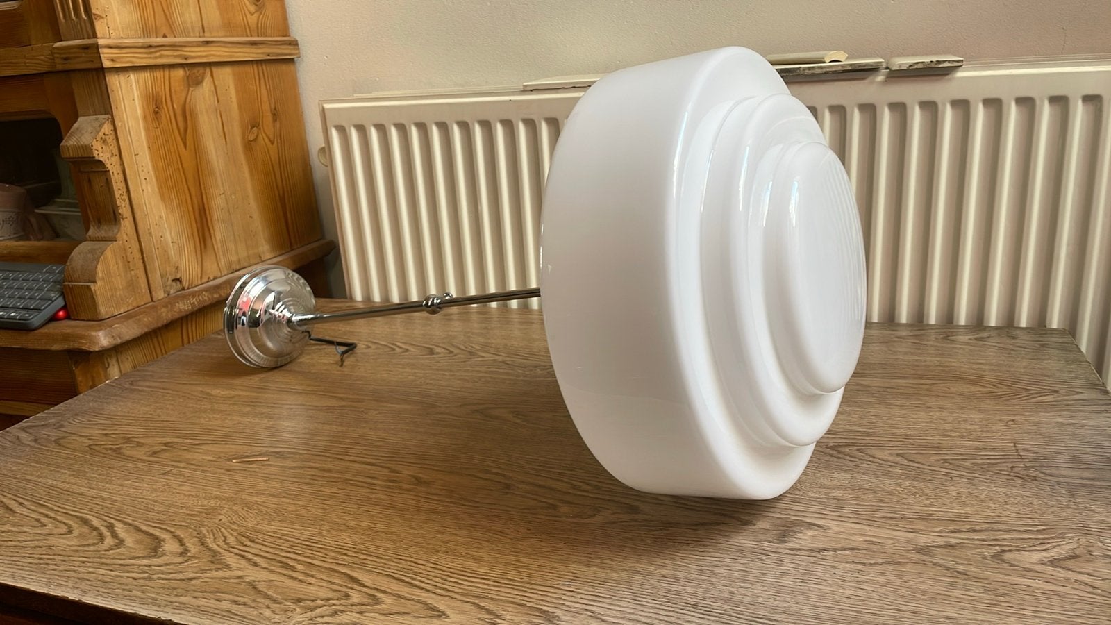 Vintage Hanglamp met Opale Glazen Kap, Ophalen, Zo goed als nieuw, Glas, E27 (groot)