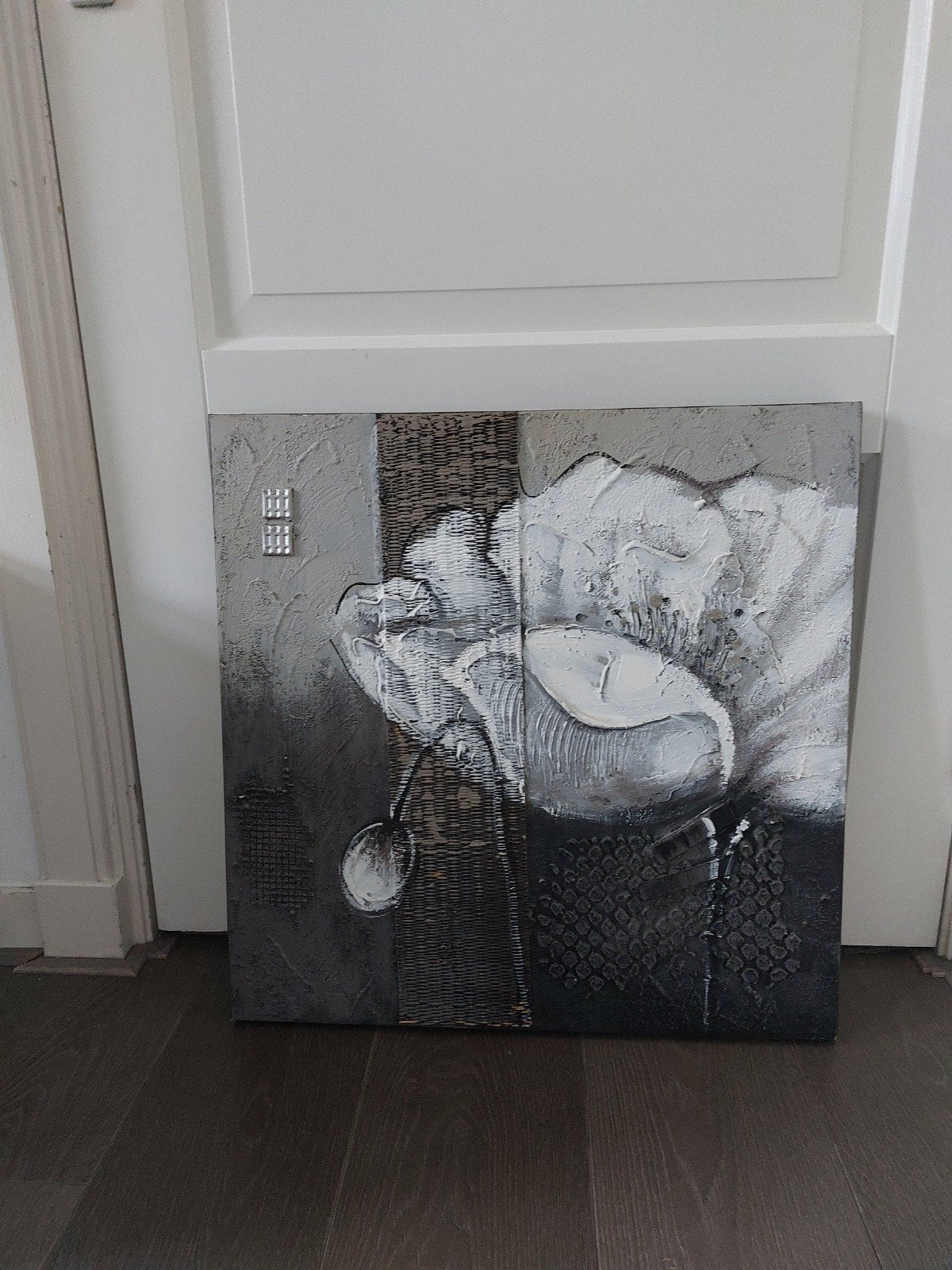 Zelfgemaakt schilderij met bloemen, 23,5x23,5cm, Ophalen of Verzenden, Op houten frame, Gemengde techniek, Overige materialen