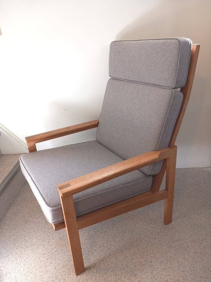 Vintage Capella fauteuil design Illum Wikkelsø, Huis en Inrichting, Stoelen, Zo goed als nieuw, Eén, Hout, Stof, Bruin, Ophalen