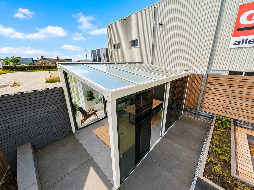 Witte aluminium veranda, Tuin en Terras, Tuinhuizen, Ophalen, Overige materialen, 250 tot 500 cm, Overige typen
