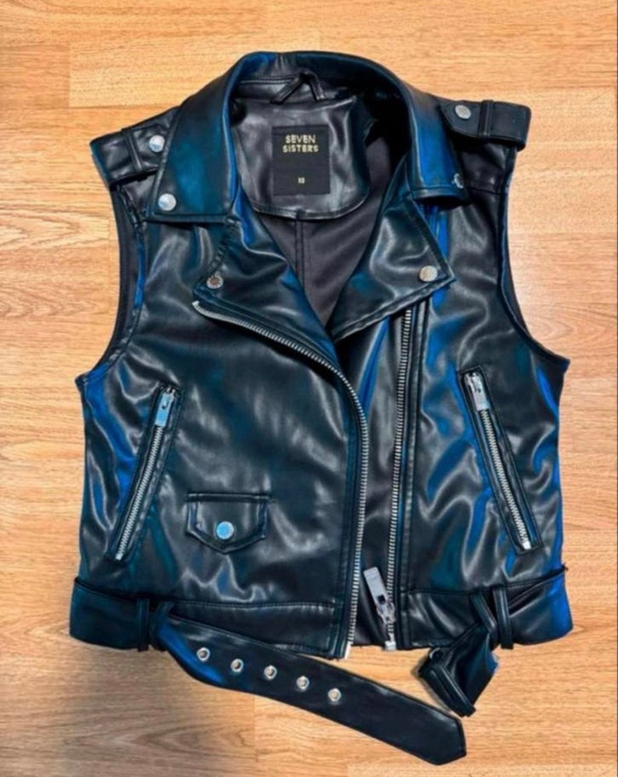 Seven Sisters Zwart Imitatie Leren Gilet XS, Ophalen of Verzenden, Zo goed als nieuw, Maat 34 (XS) of kleiner, Zwart