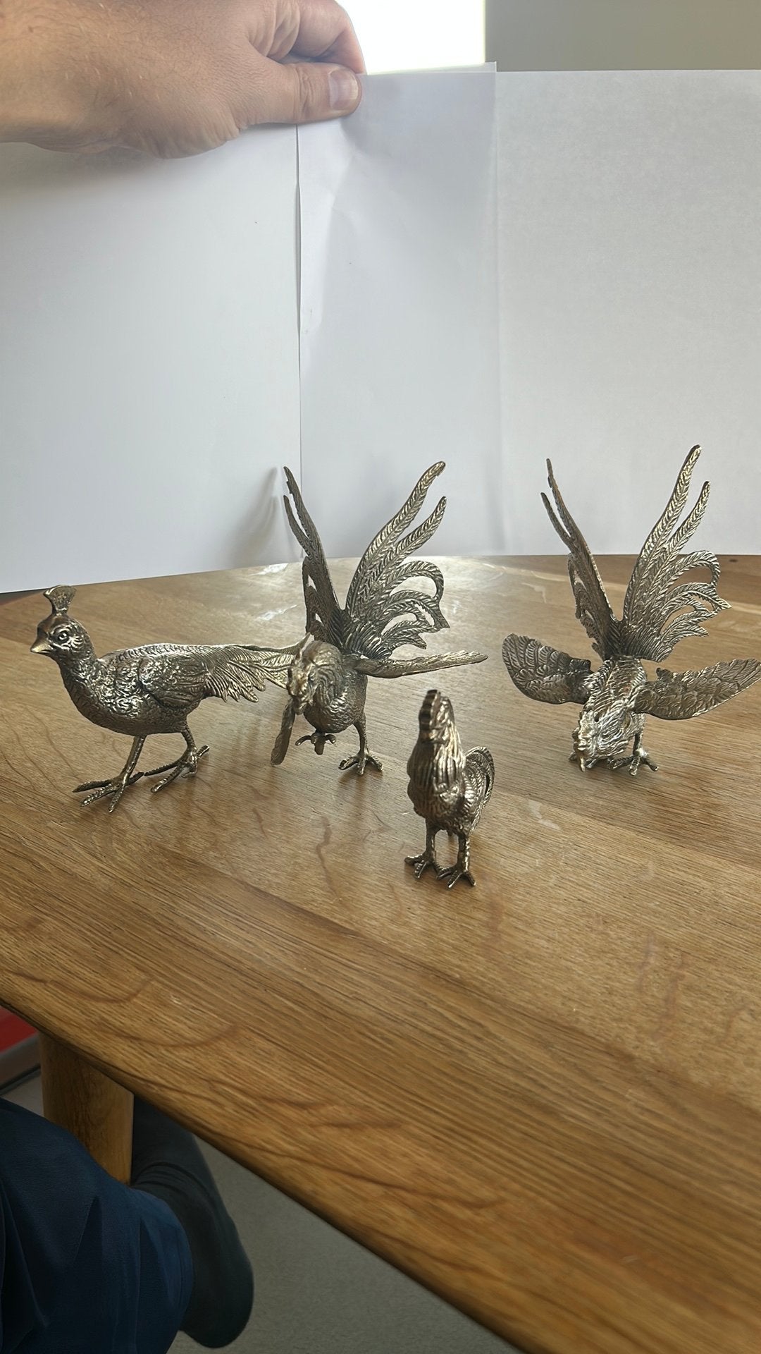 Set van 4 verzilverde metalen vogelfiguren, Ophalen of Verzenden, Gebruikt, Dier