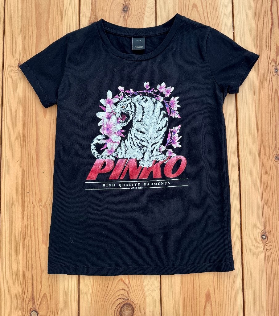 Shirt / Top Pinko - Zwart met print - Maat 36 / Small, Kleding | Dames, T-shirts, Pinko, Zwart, Ophalen of Verzenden, Zo goed als nieuw