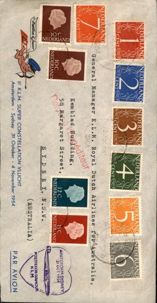 Amsterdam - Sydney - FFC - Frankering - 1954, Verzenden, Envelop