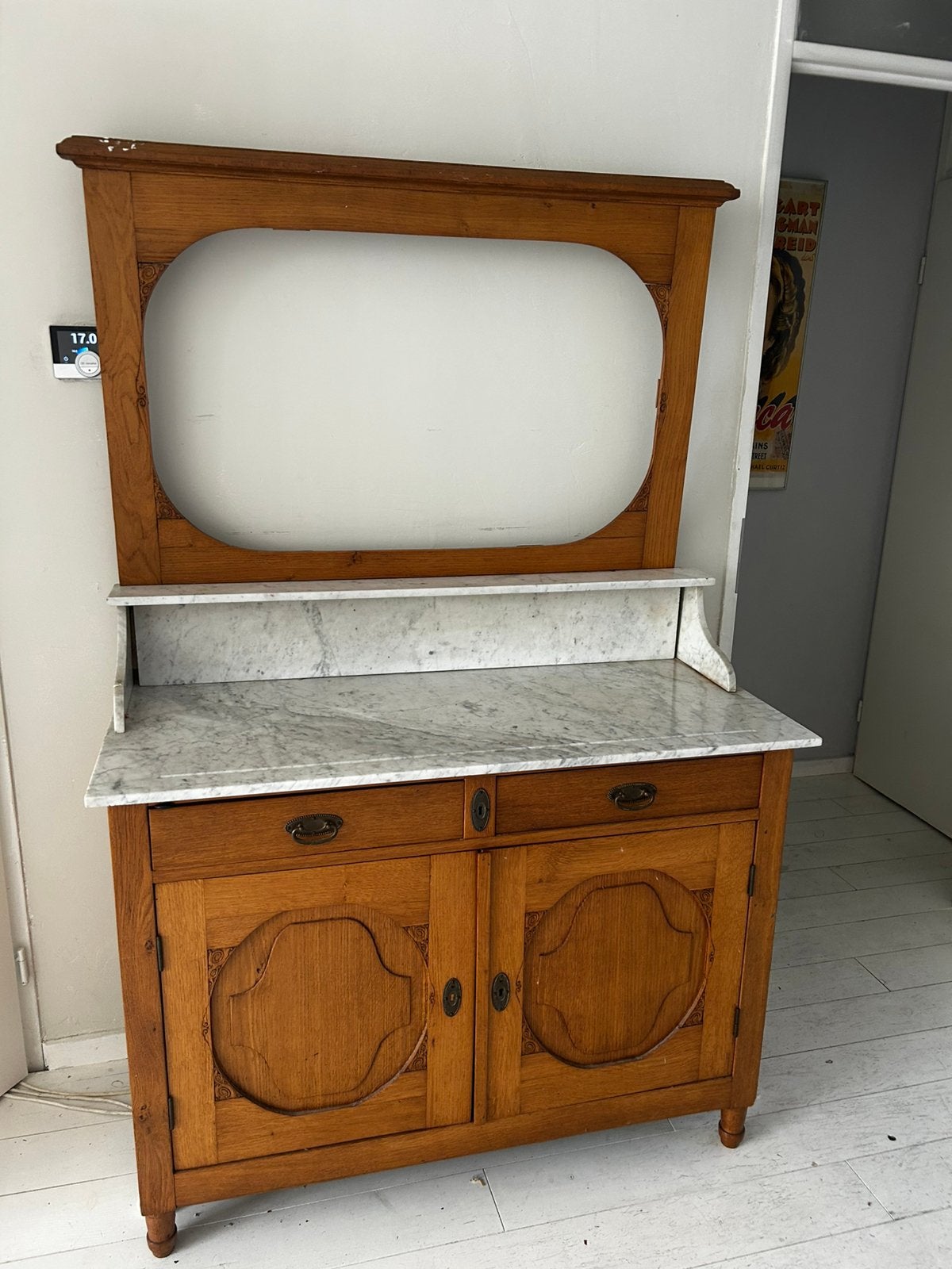 Grenen kast met marmeren blad, Antiek en Kunst, Ophalen