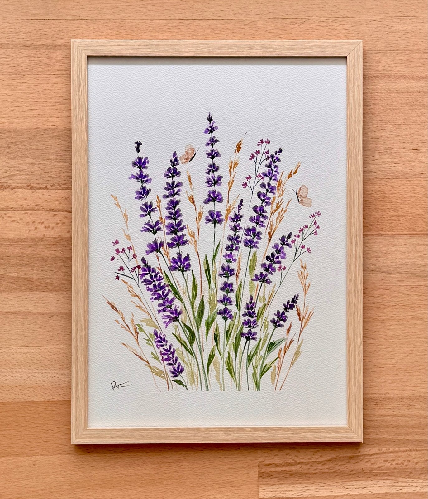 Originele aquarel lavendel en vlinders - A4, Verzenden