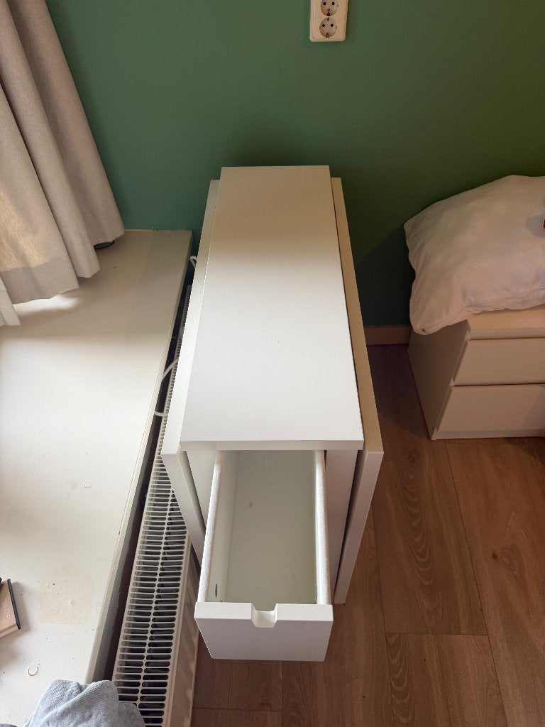 IKEA NORDEN klaptafel wit – inklapbare eettafel met 6 lades, Ophalen, Overige materialen, Gebruikt, 100 tot 150 cm