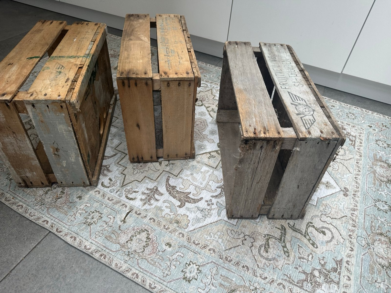 Set van 3 Vintage Houten Fruitkisten - Decoratief, Ophalen of Verzenden
