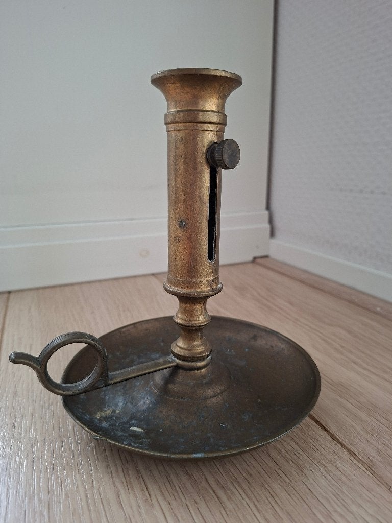 Vintage messing verstelbare kandelaar, Antiek en Kunst, Antiek | Kandelaars, Ophalen of Verzenden, Overige materialen