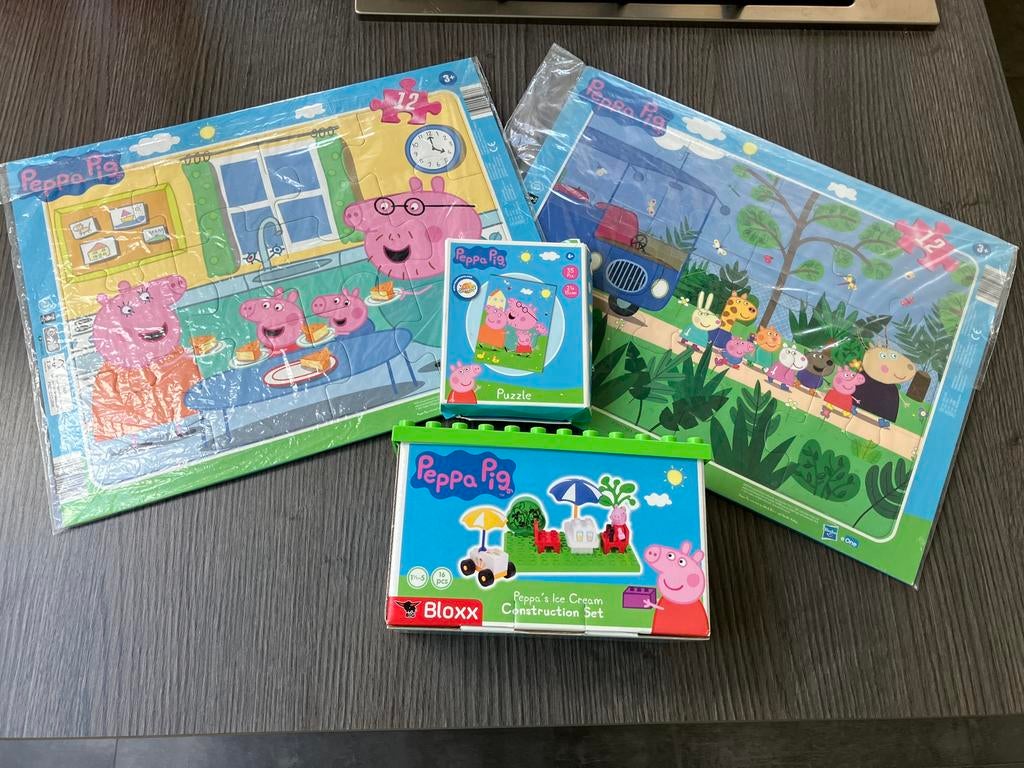 Peppa Pig set - drie puzzels - een bouwpakket, Ophalen of Verzenden, 10 tot 50 stukjes, Gebruikt, 2 tot 4 jaar