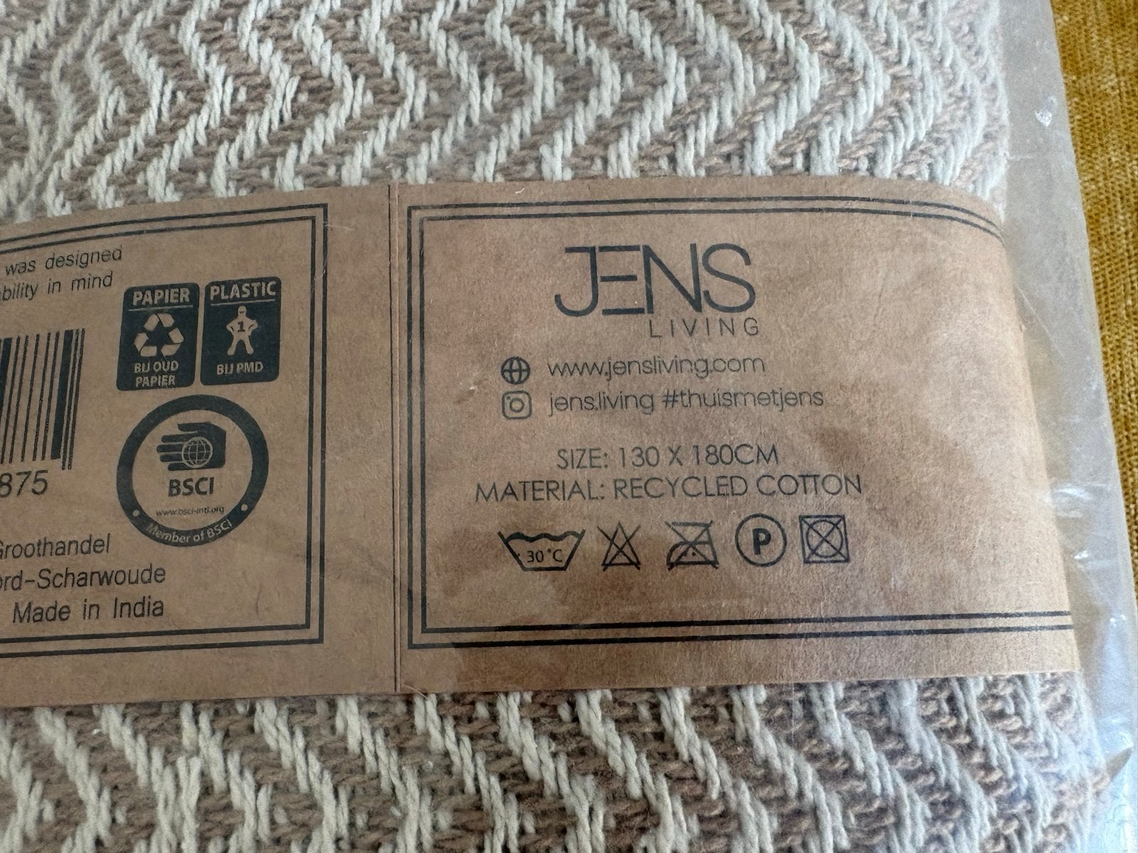 Jens Living Woondeken van gerecycled katoen - 130x180cm, Katoen, Woondeken, Nieuw, Ophalen of Verzenden
