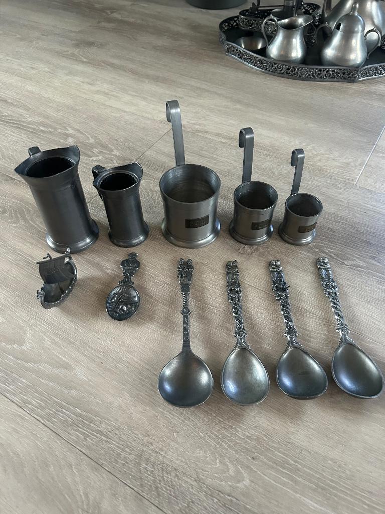 Vintage tinnen lepels en maatbekers, Ophalen of Verzenden