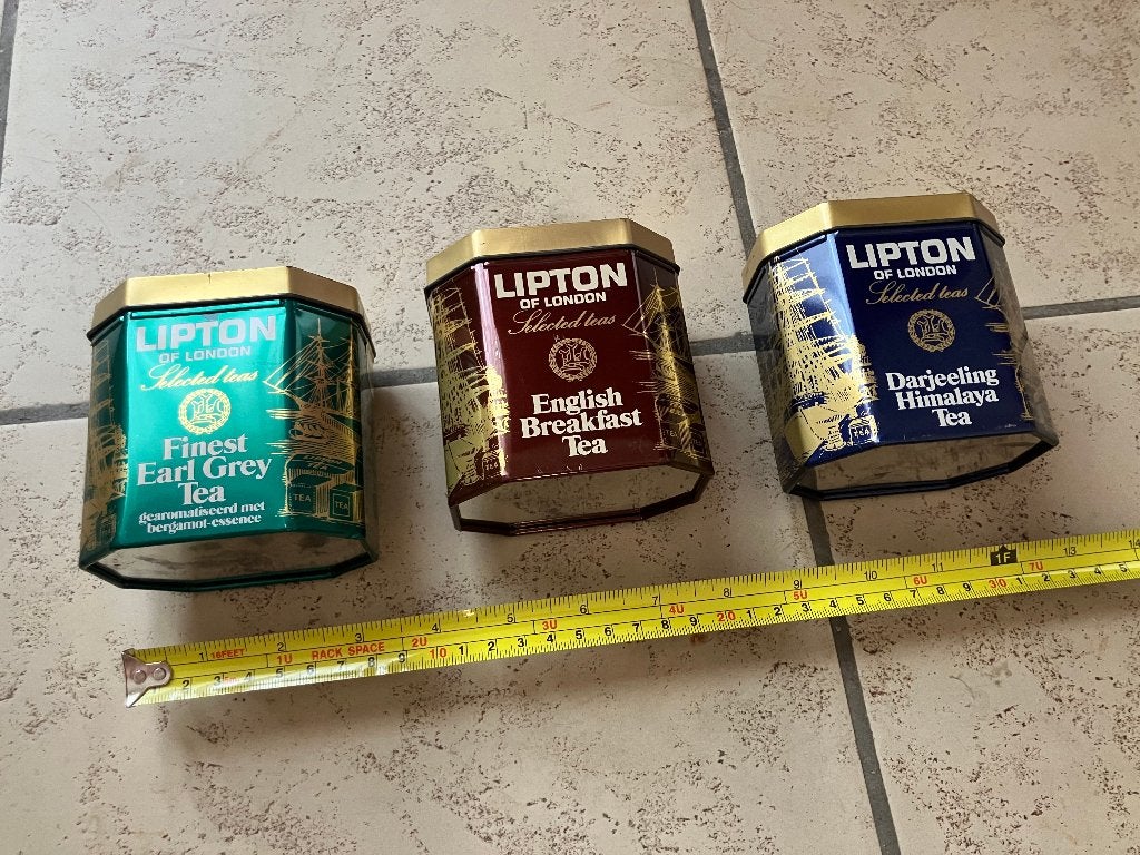 Set van 3 stuks Vintage Lipton Thee blikken, Ophalen of Verzenden, Gebruikt, Thee, Overige merken