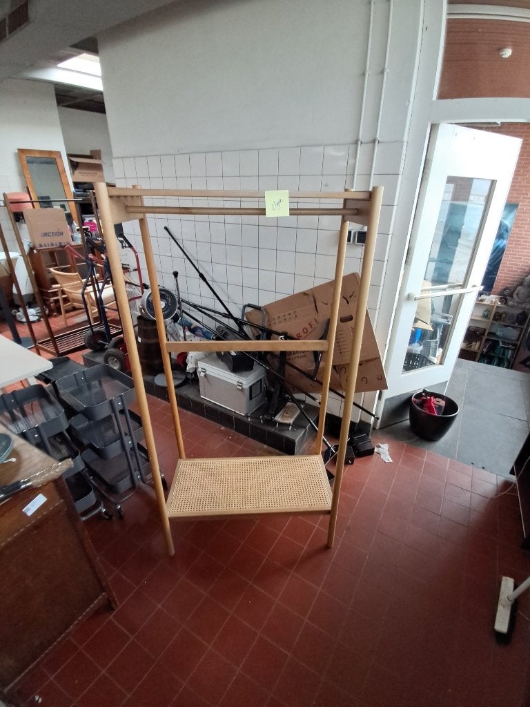 Houten Kledingrek Staande Kapstok Rotan Webbing  CS27412