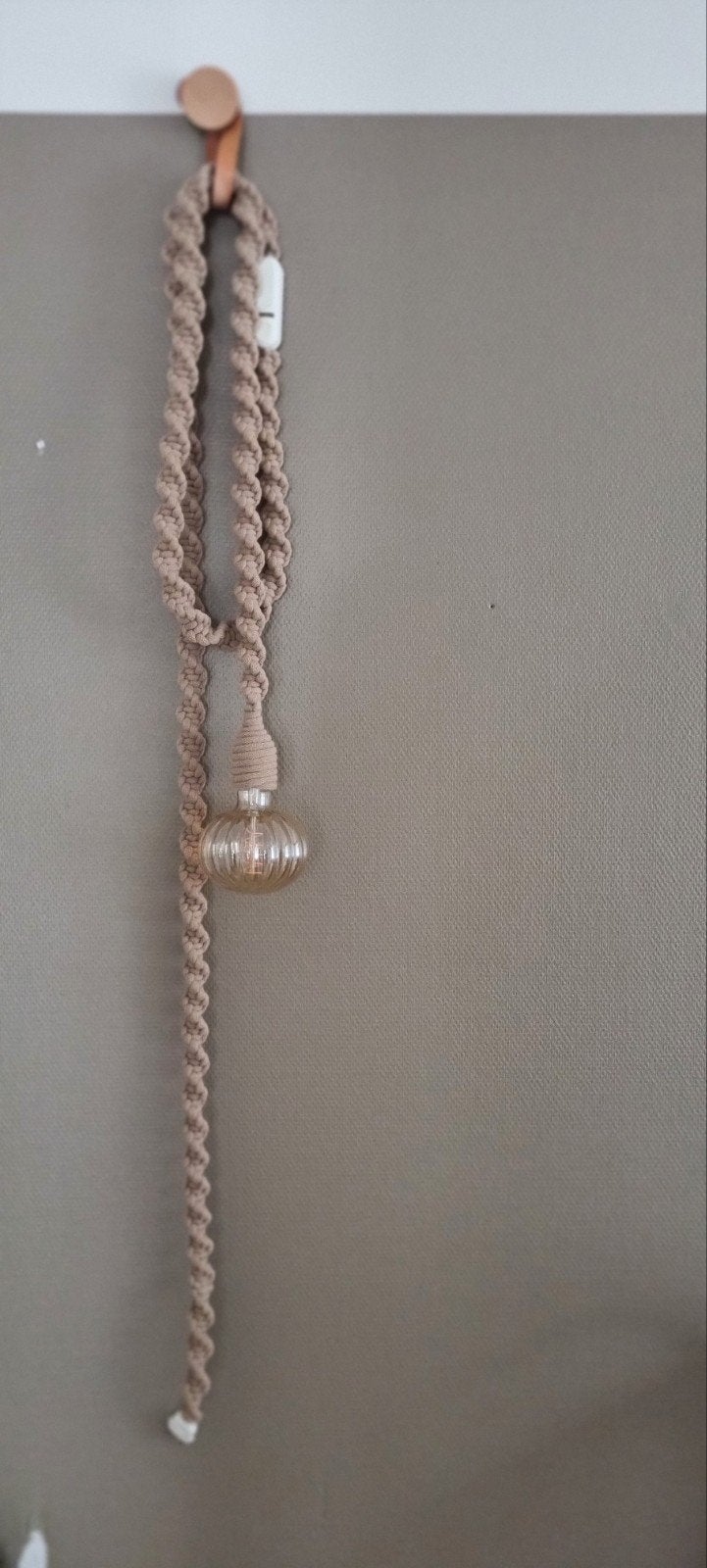 Macramé hanglamp met dim schakelaar en E27 fitting, Bohemian, Overige merken, Beige, Textiel