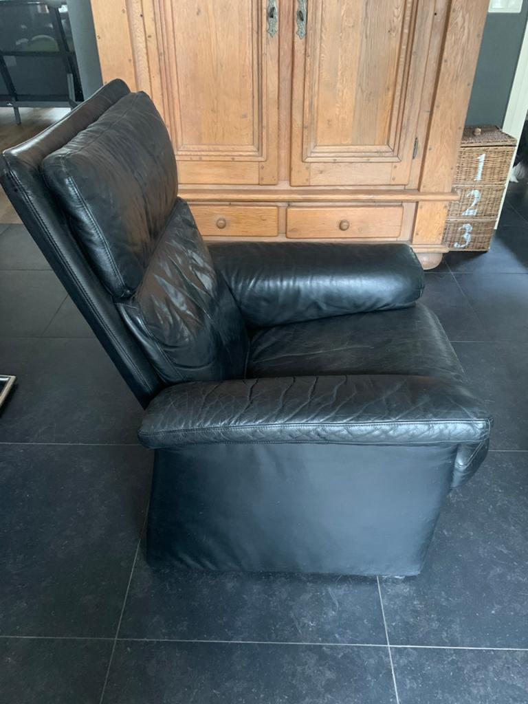Rolf Benz fauteuil - Zwart leer, Ophalen, Gebruikt, Leer, 75 tot 100 cm